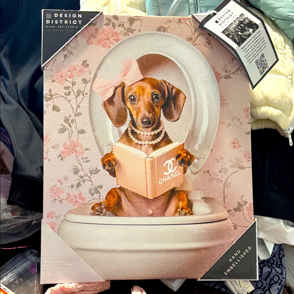 CHANEL Dachshund Canvas Art in Pink and Cream